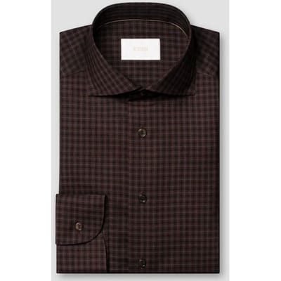 Eton Overhemd Fine Multi Check Super 120s Merino Wool Natural Stretch Donker Rood / male