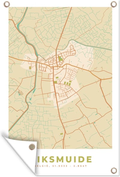 Muurdecoratie Stadskaart - Diksmuide - Kaart - België - Plattegrond - 120x180 cm - Tuinposter - Tuindoek