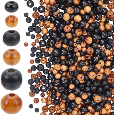 720 stuks 6 stijlen ronde kralen van natuurlijk hout, los, vintage, onbehandeld, zwart, bruin, voor vlechten, kleine afstandskralen voor het maken van sieraden, macra-armbanden