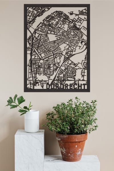 Houten Stadskaart Dordrecht Zwart Mdf 30x40cm Wanddecoratie Voor Aan De Muur City Shapes