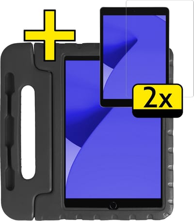 Hoes - Geschikt voor Apple iPad 7/8 (2019/2020) - 10.2 inch - 7e/8e Generatie - Met 2x Screenprotector - Kinderhoes Shockproof Bumper - Kidsproof Case - Tablet Hoesje - Kinder Cover - Zwart
