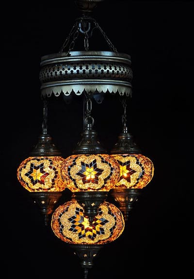 Turkse hanglamp mozaïek glas bruin - 4 bollen - hoogte 80 cm - E-14 fitting