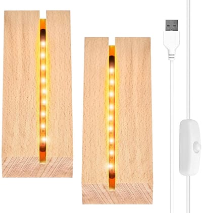 Allecto - Led-Sokkel - Verlichting - Dikke Doe-Het-Zelf Acrylplaat - Rechthoekige Basis - Decoratief Ornament - USB-Schakelaar - Houten Lampvoet
