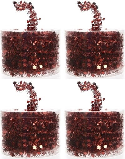 Decoris Kerstslinger - 4x - rood - folieslinger - 700 cm - Kerstversiering en decoratie
