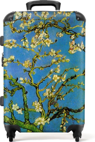 NoBoringSuitcases.com - Grote Van Gogh Amandelbloesem reiskoffer met 4 wielen - Ruimbagage koffer groot 20 kg - Cadeau vrouwen origineel - Rolkoffer bloemen 72 liter - Suitcase large - Valiezen op wieltjes volwassenen - Rolkoffer meisjes en dames