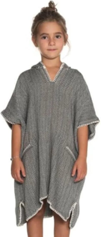 Lalay Strandponcho ZigZag Black - maat 2-3 jaar - jongens/meisjes/unisex pasvorm - poncho handdoek voor kinderen met capuchon - zwemponcho - badcape