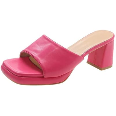 Schoenen Dames Grote Maten Moderne Dames Pantoffels Beknopte Jurk Pantoffels Dames Vierkante Neus Hoge Dikke Hakken Dames Sandalen 44 pink