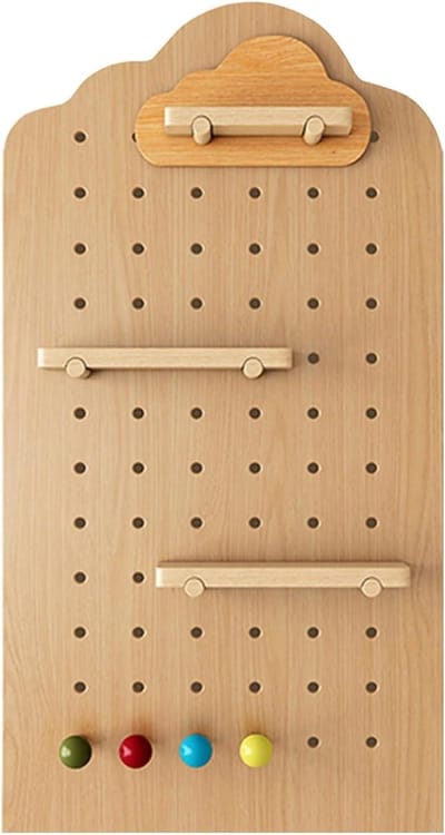 Houten Pegboard Organizer - Display Systeem - Werkruimte Inrichten - Modulair met Haken - 60x120cm - Houtkleur