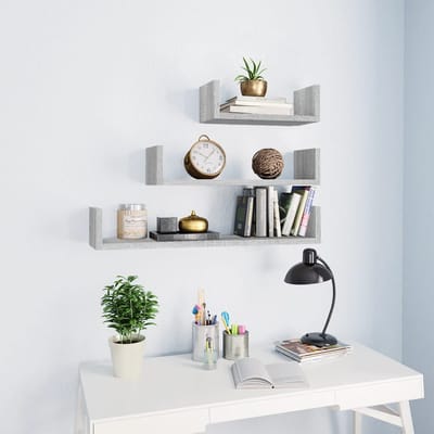 vidaXL - Wandschappen - 3 - st - bewerkt - hout - grijs - sonoma - eikenkleurig