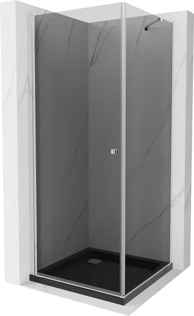 Mexen Pretoria hoekdouchecabine 100 x 100 , grafiet, chroom + Flat douchebak, zwart - 852-100-100-01-40-4070