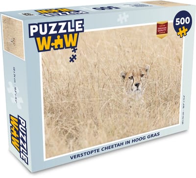 Puzzel Verstopte cheetah in hoog gras - Legpuzzel - Puzzel 500 stukjes