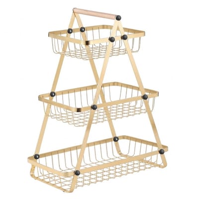 Cheffinger, Fruit- en Groentemand 3 Laags RVS met Houten Handvat, Goud