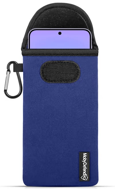MobyDefend Hoesje - Geschikt voor Samsung Galaxy A57 - Neopreen Pouch Met Karabijnhaak - Insteek - Riemlus - Blauw