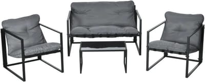 Balkonset - Tuinset - Bistroset - Zwart - 3 delig - Met kussens - Tuintafel en 2 stoelen - 3 personen - Gecoat staal - Onderhoudsvrij staal - 3 personen