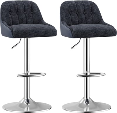 COLAMY - Set van 2 draaibare barkrukken - moderne in hoogte verstelbare barkrukken van beklede stof - met gestoffeerde rugleuning - hoogteverstelbaar - geschikt voor bar, keukeneiland en eetkamer - kleur blauw
