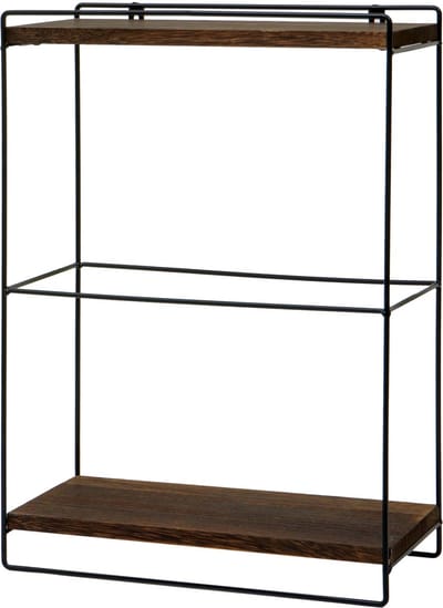 Wandplank MCW-K77, hangplank Keukenplank, massief hout metaal Industrieel 2 planken 50x35x17cm ~ donkerbruin