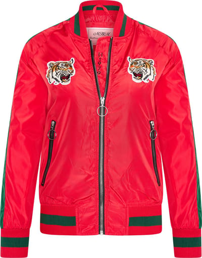 MHM Fashion - Kinderjas maat S zomer Bomber Jacket Tiger Heads Zwart - Rood