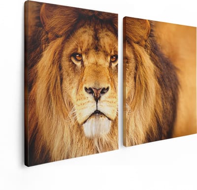 Artaza Canvas Schilderij Tweeluik Leeuw - Leeuwenkop - 120x80 - Foto Op Canvas - Canvas Print