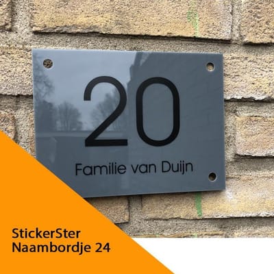 Antraciet naambordje voordeur strak 15x20 cm plexiglas