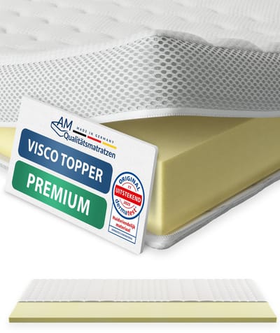 AM Qualitätsmatratzen Premium traagschuim topper 80 x 200 cm - 6 cm hoog - Aanpasbare, visco-elastische matrastopper 80x200cm - Hoogwaardige Tencel tijk - Traagschuim topper 6cm hoog - Made in Germany