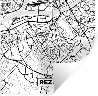 Muurstickers - Sticker Folie - Stadskaart - Frankrijk - Kaart - Plattegrond - Rezé - Zwart wit - 100x100 cm - Plakfolie - Muurstickers Kinderkamer - Zelfklevend Behang XXL - Zelfklevend behangpapier - Stickerfolie