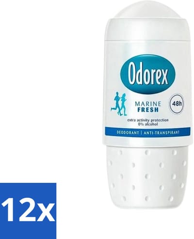12 x Odorex - Deodorant Roller - Marine Fresh - Verkwikkende Geur - 50 ml - Deodorant Roller - Marine Geur - Anti-transpirant - 48 Uur Bescherming - 0% Alcohol
