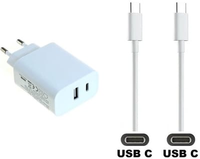 OneOne 20W snellader met 2 poorten + 1,5m sterke USB C naar C kabel. PD lader. Oplader adapter past op Samsung Galaxy A33, A52, A53, A6s, A70, A71, A72, A73, A80, A90, C7 Pro, C9 Pro, Galaxy F02s, F12, F13, F22, F23, F52