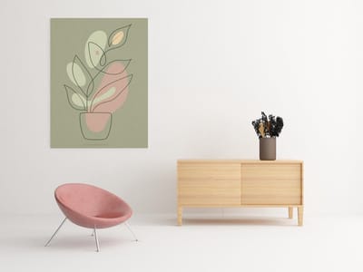 Canvas Schilderij Abstract - Minimalistische Plant - Line Art - 75 x 100 cm