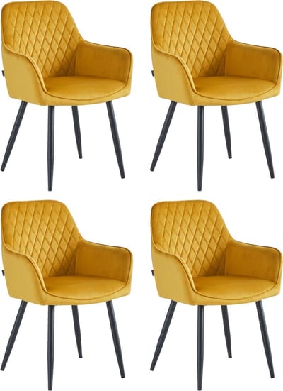 Colenis® - Beverly Eetkamerstoel - Set Van 4 - Okergeel -Velvet - Industrieel - Met armleuning