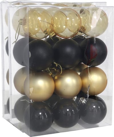 Gerimport kerstballen - 48x - 6 cm - zwart/goud - kunststof - kerstversiering