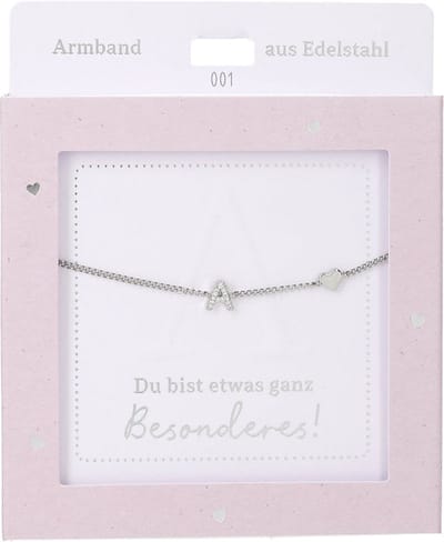 Depesche armband zilver met hartje en letter A - vriendschapssieraad.