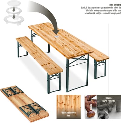 RONN® Biertafel - Biertafels - Biertafelset - 170x46x78cm - Bruin - 170cm x 23cm x 48cm