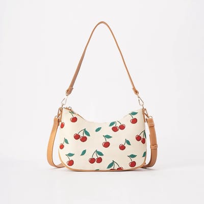 Moon - Shaped Handbag - Handtas - Cherry - Kersen - Cremekleurige achtergrond