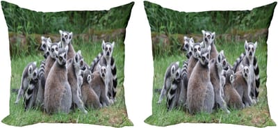 ABAKUHAUS Lemur decoratieve kussenhoes, 2 stuks, moderne accenten, dubbelzijdige digitale print, 45x45 cm, licht mauve taupe smaragdgroen