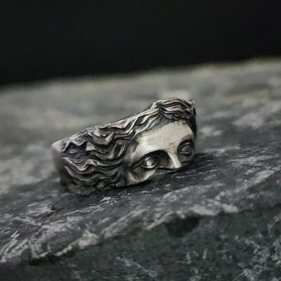 Ringen Voor Mannen Creatieve Venus Masker Ring, Retro Thais Zilver Reliëf Met Verstelbare Opening Ring Bekentenis Cadeau gray