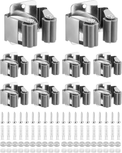 SnelShoppen - 10 delige Broom Holder Rvs Gereedschap Houder voor Tuin, Keuken, Badkamer, Garage - Ruimtebesparend en Duurzaam