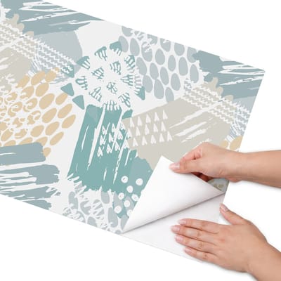 Coloray Meubel Wrap Folie - Turkoois Meubelfolie - 50x100 cm - Decoratiefolie Moderne abstractie - Meubel Wrap Folie - Modern Meubelfolie - Plakfolie Meubels - Keuken decoratie - Abstractie
