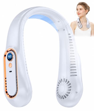 VHV - Ventilator - Nekventilator met Display - 360° Draadloze Halsventilator 1200mAh - Stille Bladeloze Nek Fan met 5 Snelheden - Oplaadbare Koelventilator - Voor Sport en Kantoor - Wit