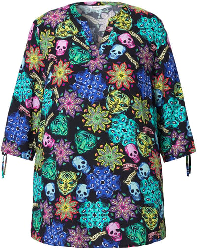 Angel of Style - Dames - Tuniek A-lijn doodshoofdmotief 3/4-mouwen - Zwart - Maat 44