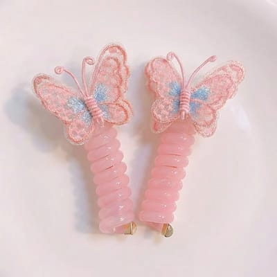 2 Roze vlinder haar clip dames – kunststof haar accessoire met borduur vlinder detail – set van twee – pastel roze blauw haar klem
