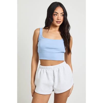 boohoo Dames Henley Knoop Middelhoge Sweat Shorts | Asgrijs | Maat: Medium