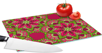 Glazen Snijplank - 28x20 - Hippie - Mandala - Bloemen - Design - Snijplanken Glas