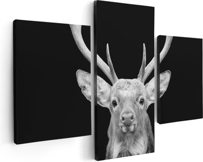 Artaza Canvas Schilderij Drieluik Hertenkop - Zwart Wit - 90x60 - Foto Op Canvas - Canvas Print