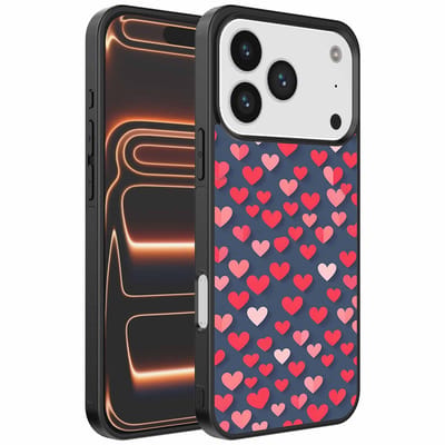 Geschikt voor iPhone 17 Pro Max Telefoonhoesje met Roze en Rode Hartjes Opdruk - TPU Backcover Case With Rosé and Red Heart Design - Smartphonica geschikt voor iPhone 17 Pro Max