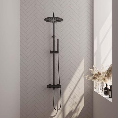 Brauer Black Carving Opbouw Thermostatische Regendoucheset - Hoofddouche 30 cm - Staafhanddouche - Doucheslang - Mat Zwart