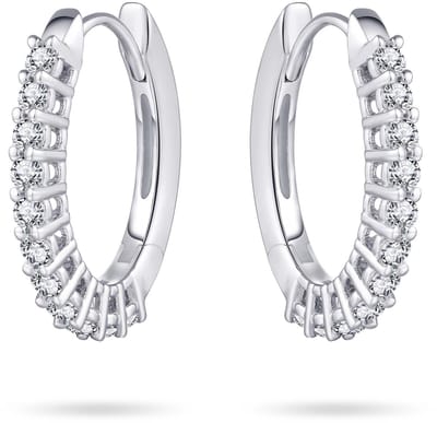 Jewels Inc. - Oorringen - Ovaal met scharnier en gezet met Zirkonia Stenen - 2mm Breed - 20mm - Gerhodineerd Zilver 925
