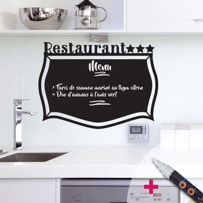 Schoolbordsticker - uitwisbare zelfklevende muurstickers - 3-STERREN RESTAURANT + WITTE VLOEIBARE KRIJT - 105x145cm