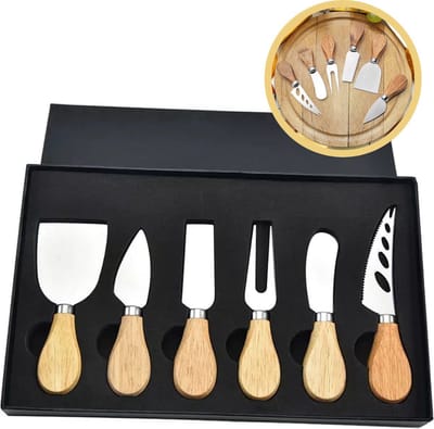 Scoby - Kaasmesjes Set - 6 Kaasmessen - RVS en Houten Handvat - Kaasplank Set - Cheese Knives - Cadeau voor Kaasliefhebbers