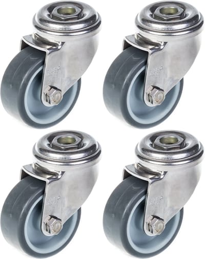 50 mm (2") roestvrijstalen zwenkwiel met grijs rubber, draaibaar, 160 kg, set van 4