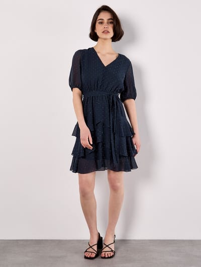 Mini-jurk van chiffon met diamantversieringen